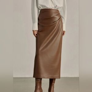 NWT Chocolate Brown Vegan Leather Skirt, Size L
